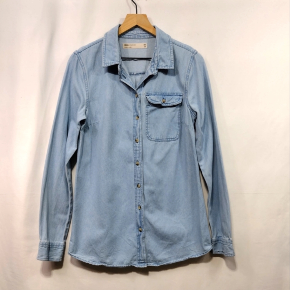 Asos Denim Button Shirt Womens 8 Blue Retro Casual 90s Y2K